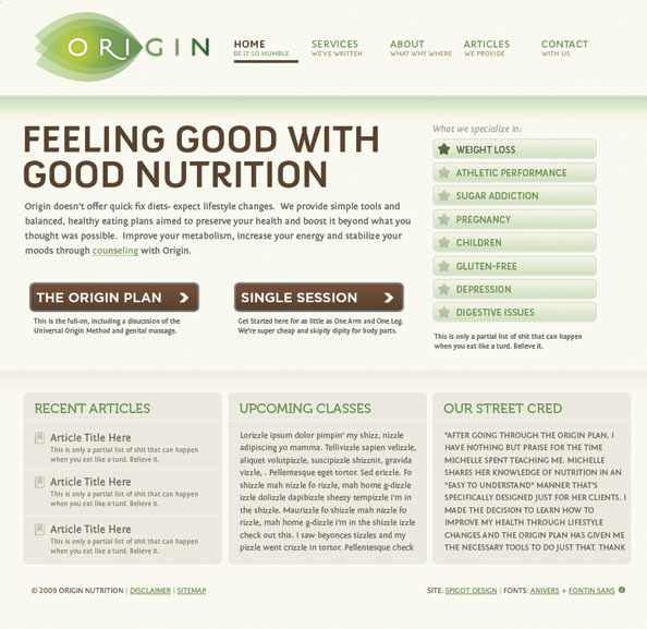 Portfolio Sample for Origin Nutrition