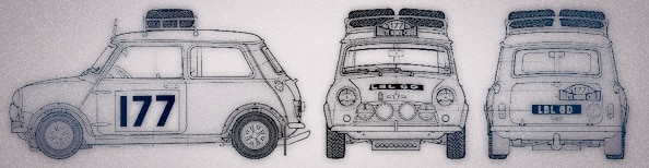 Technical drawings of a Mini - made to look a little yesteryear
