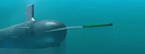 Submarine shooting torpedo
