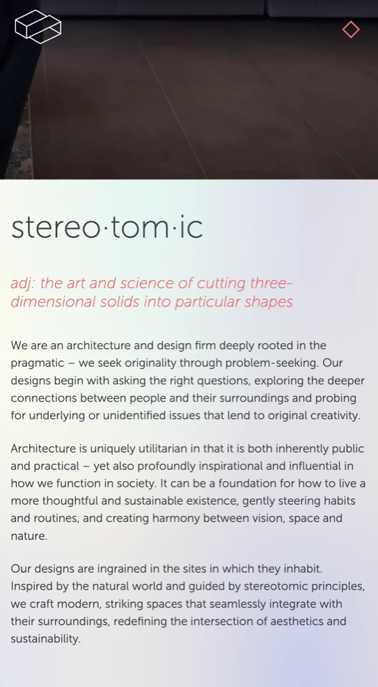 Stereotomic mobile view- about