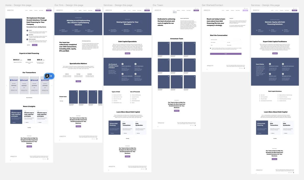 Website wireframe for a debt capital company