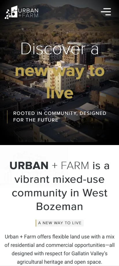 Urban Farm home page mobile view