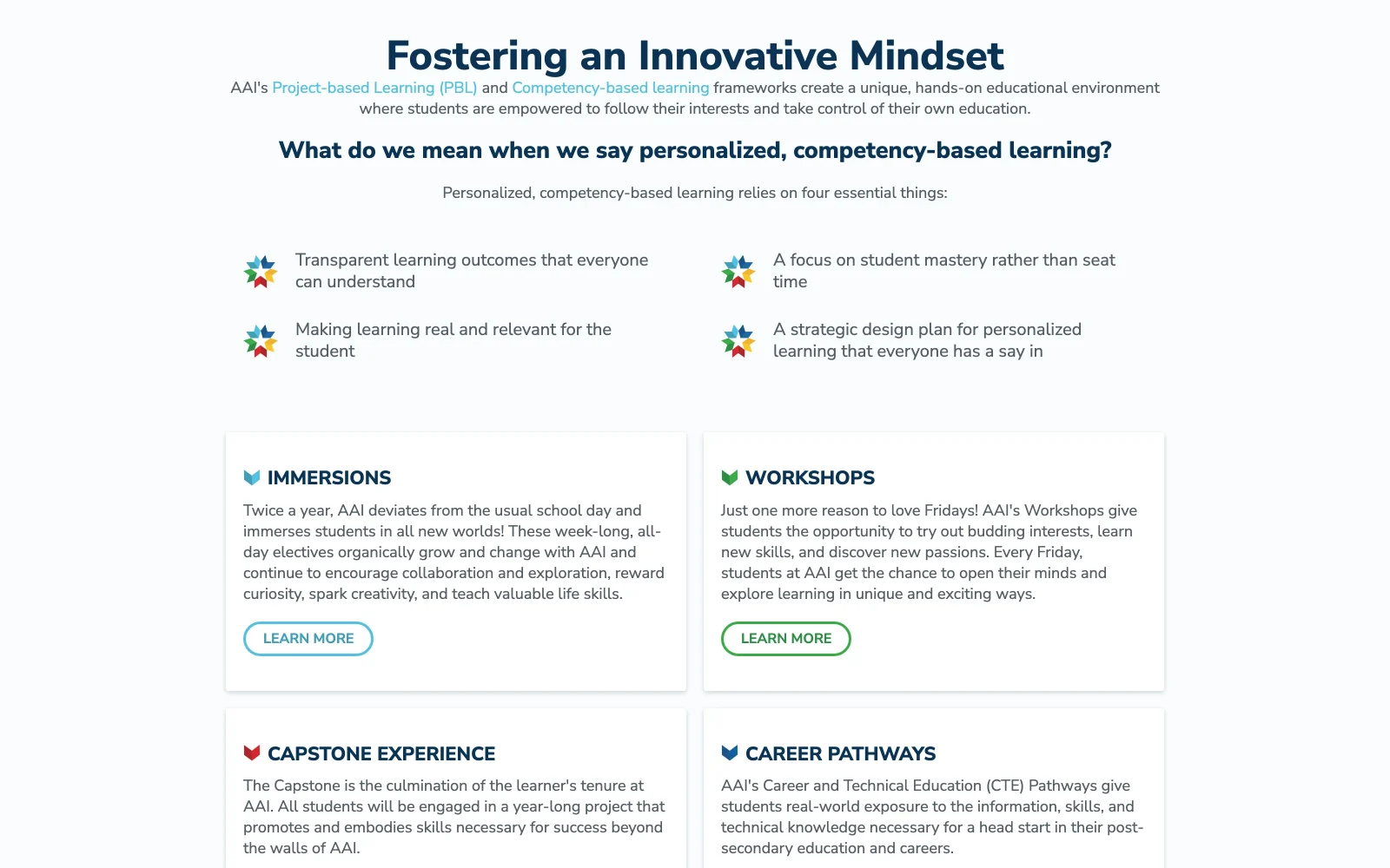 American Academy of Innovation website homepage — desktop view