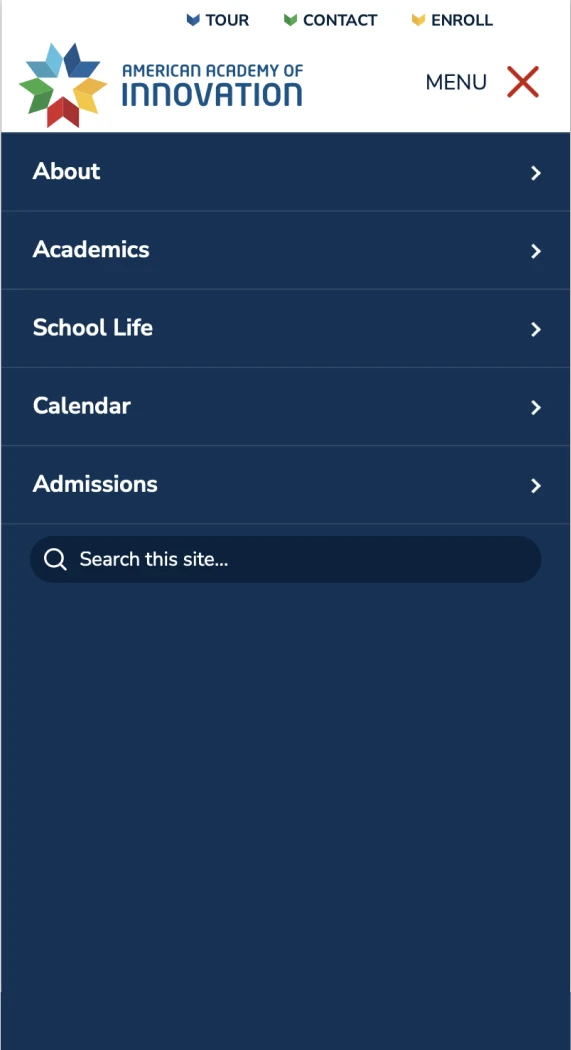 American Academy of Innovation website — mobile view