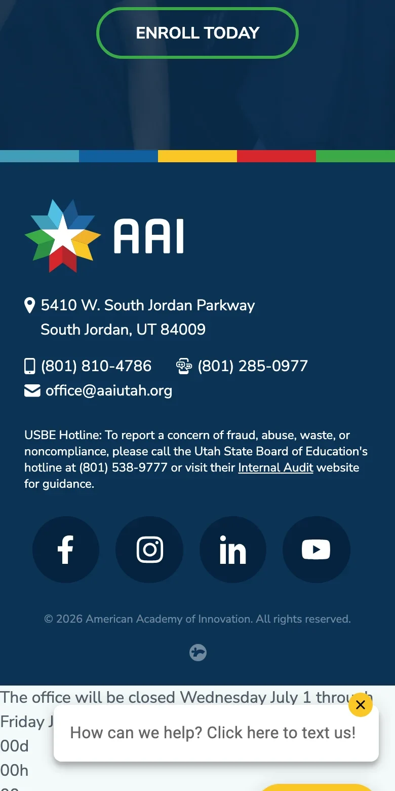 American Academy of Innovation website — mobile view