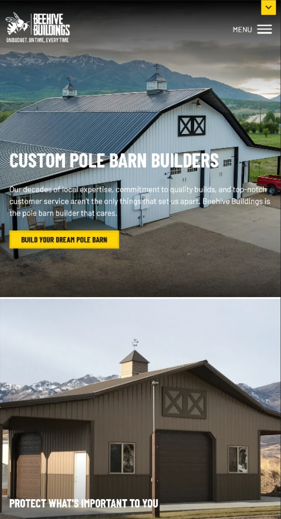 Beehive Buildings website — mobile view