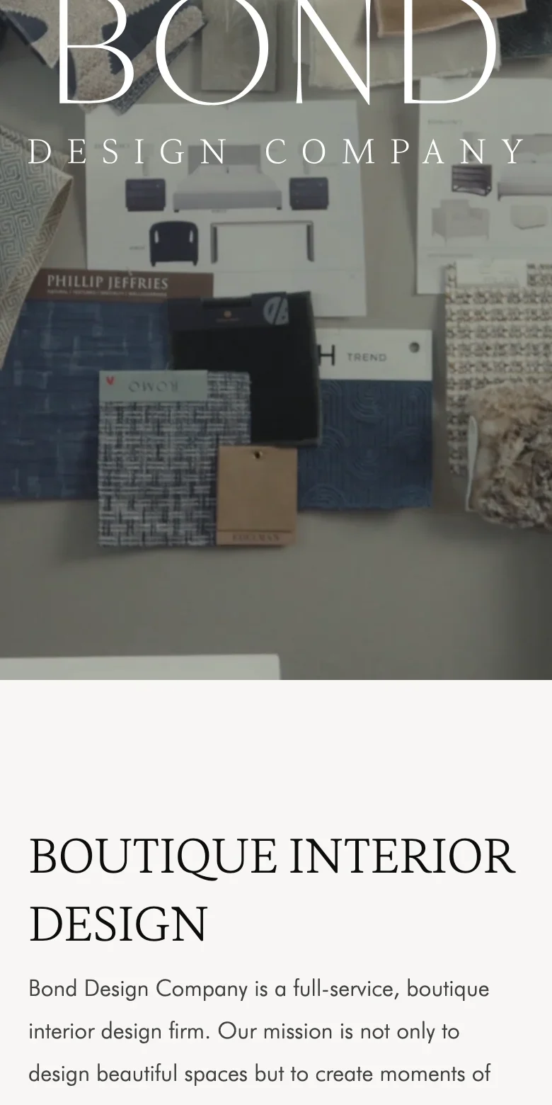 Bond Design Company website — mobile view