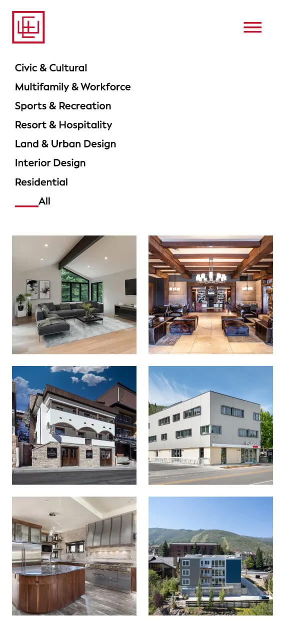 Elliott Workgroup website — Projects page, mobile view