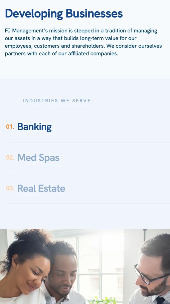 FJ Management website — Business Development page