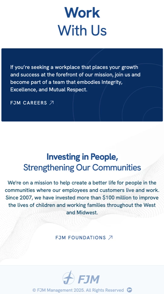 FJ Management website — Work With Us page