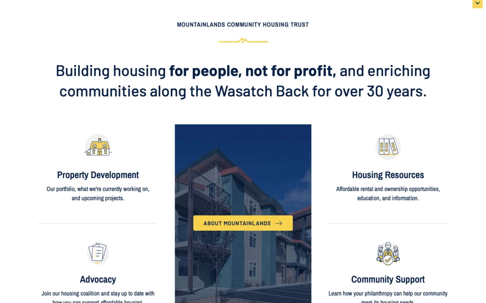 Mountainlands Community Housing Trust website — Housing for People, Not Profit section