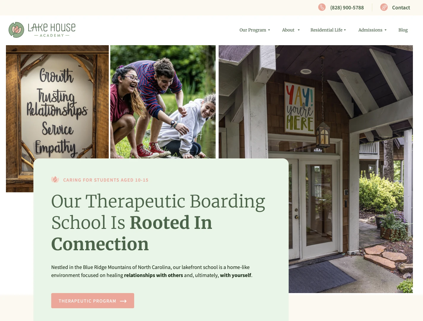 Lake House Academy website homepage — desktop view
