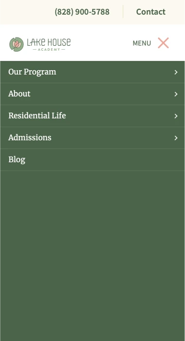 Lake House Academy website — mobile view