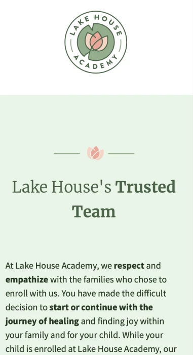 Lake House Academy website — mobile view