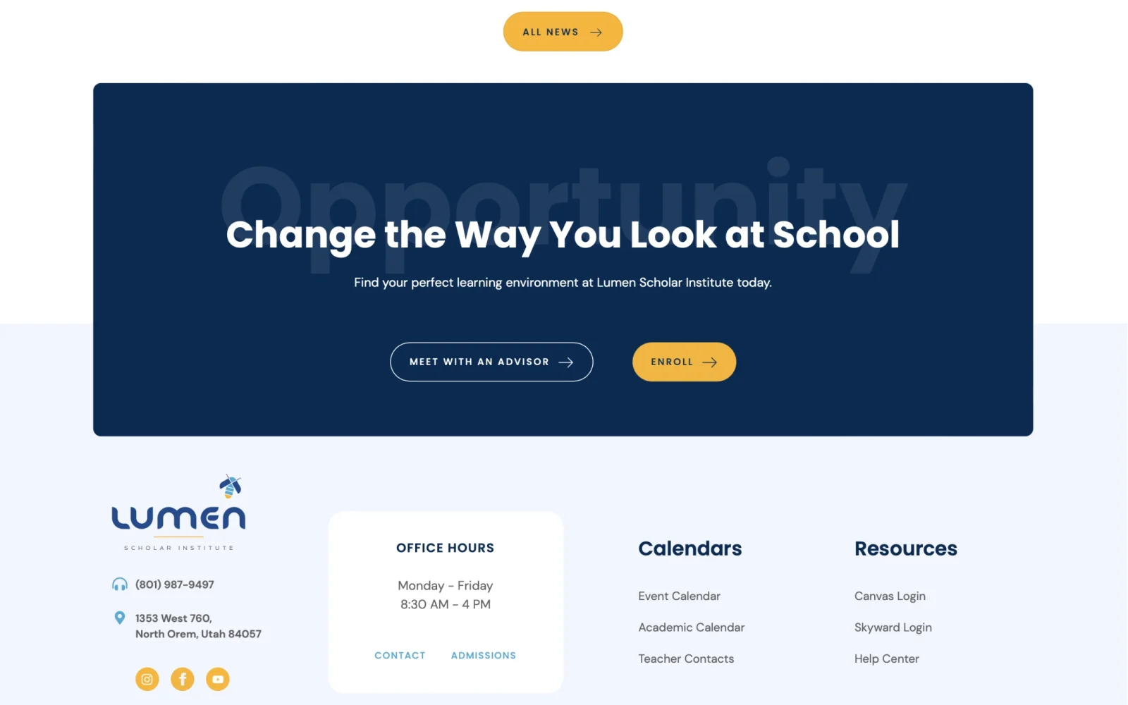 Lumen Scholar Institute website — desktop footer