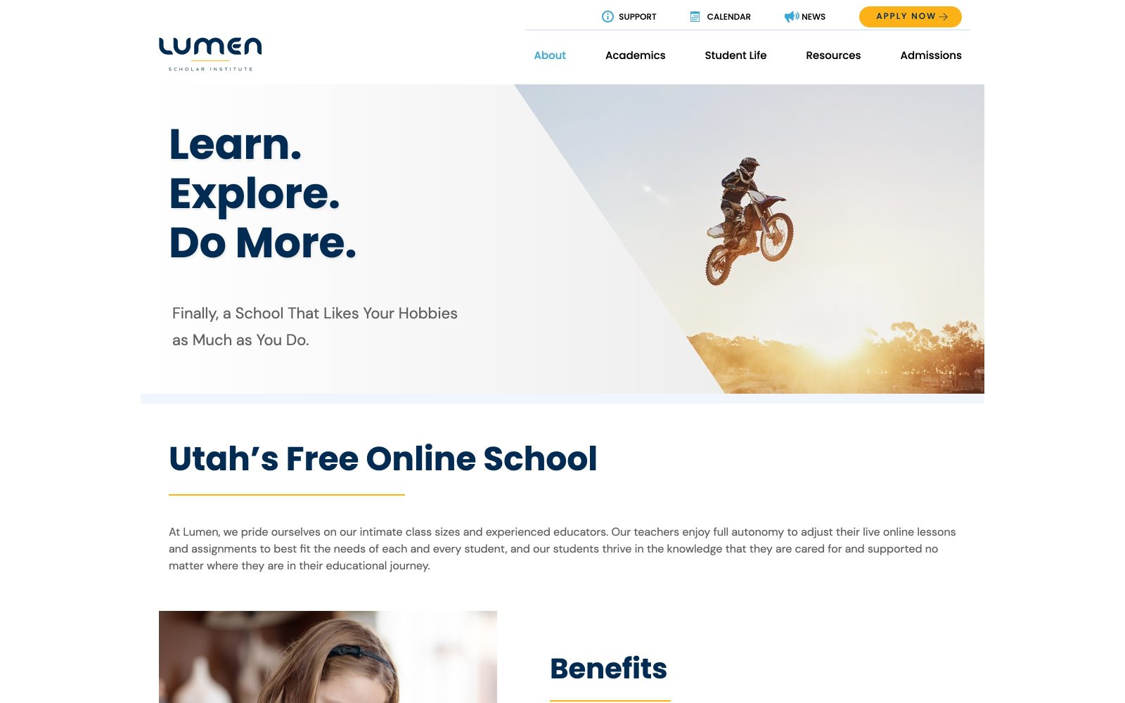 Lumen Scholar Institute website homepage — desktop view