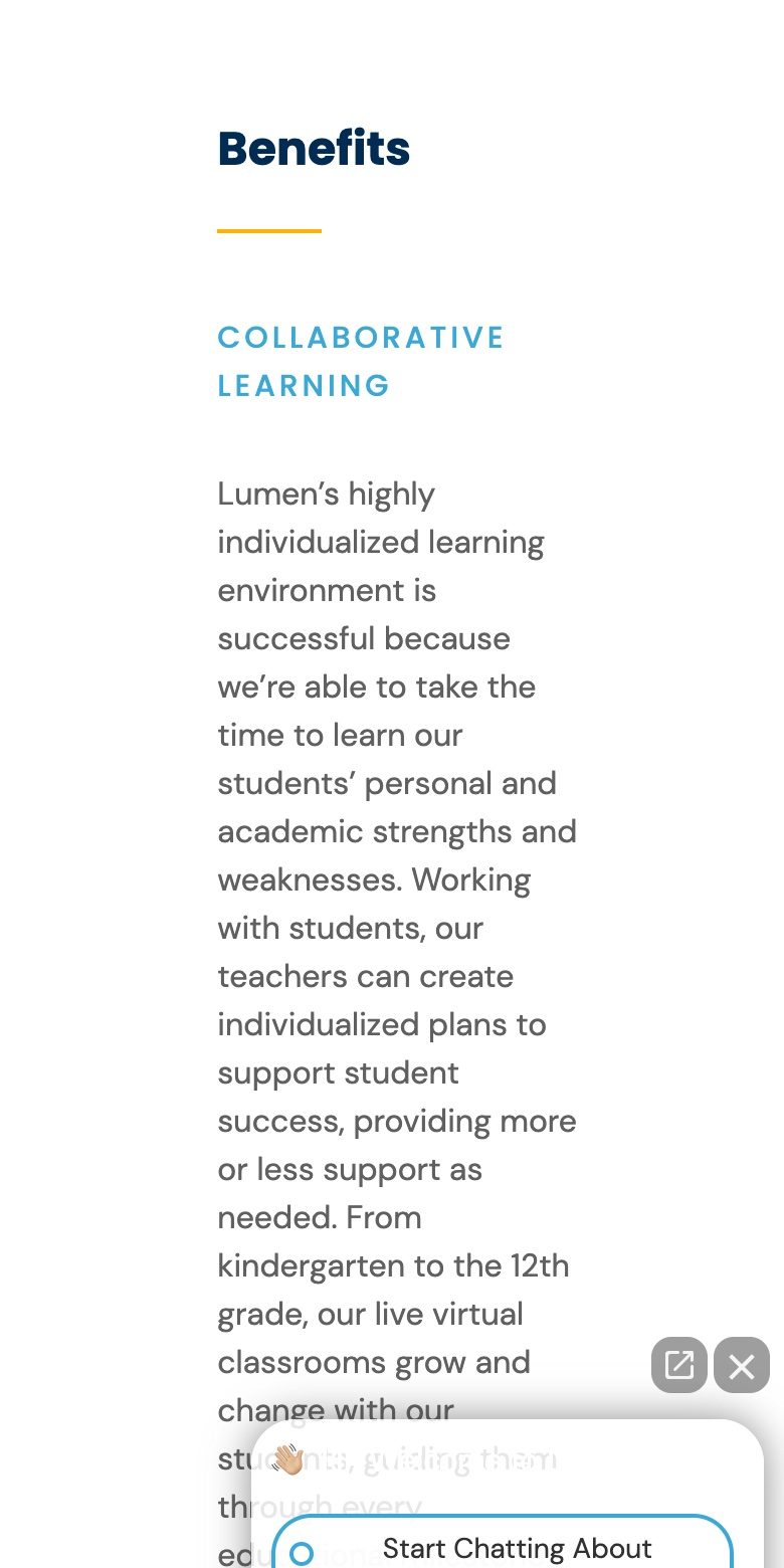 Lumen Scholar Institute website — mobile view