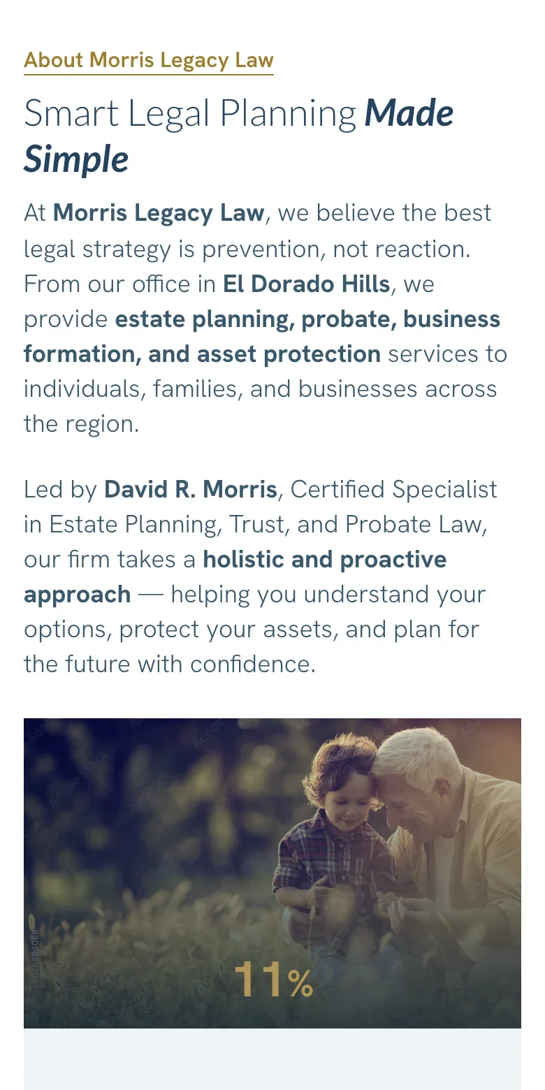 Morris Legacy Law website — mobile view
