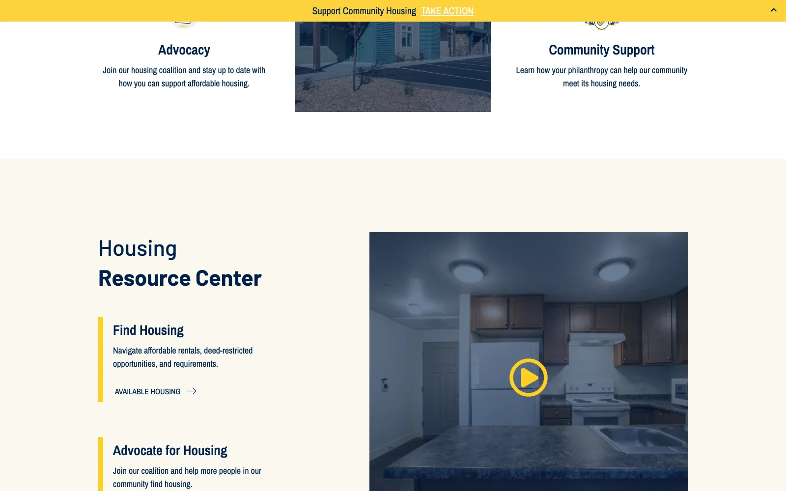 Mountainlands Community Housing Trust website homepage — desktop view