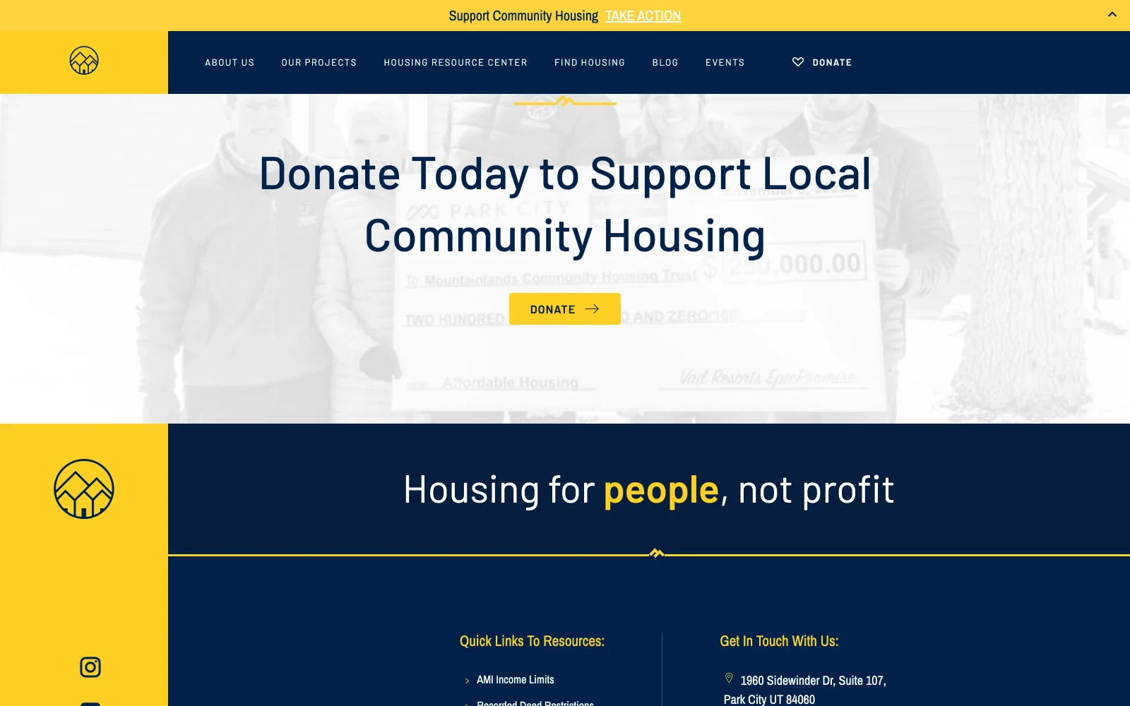 Mountainlands Community Housing Trust website homepage — desktop view
