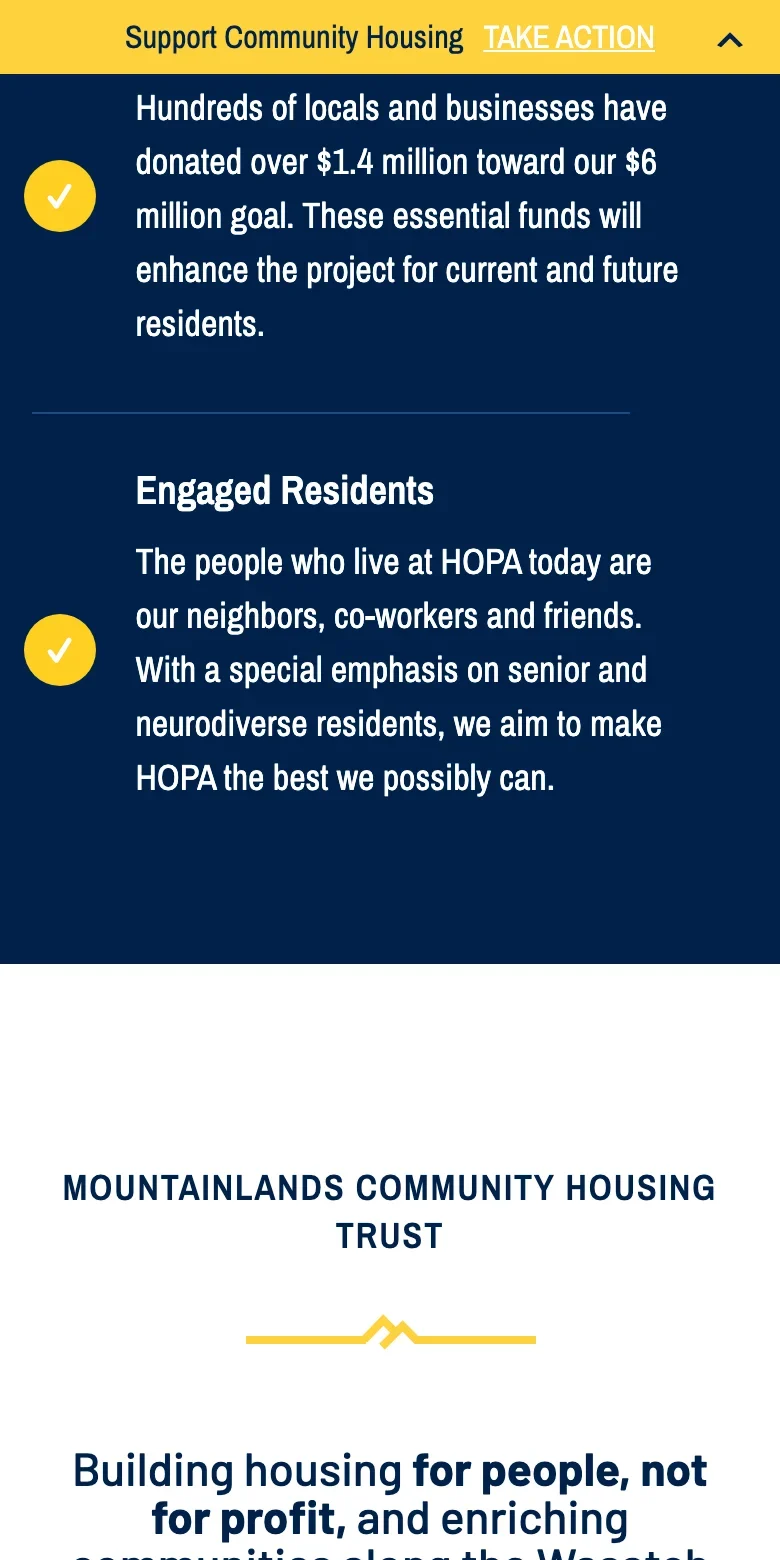 Mountainlands Community Housing Trust website — mobile view