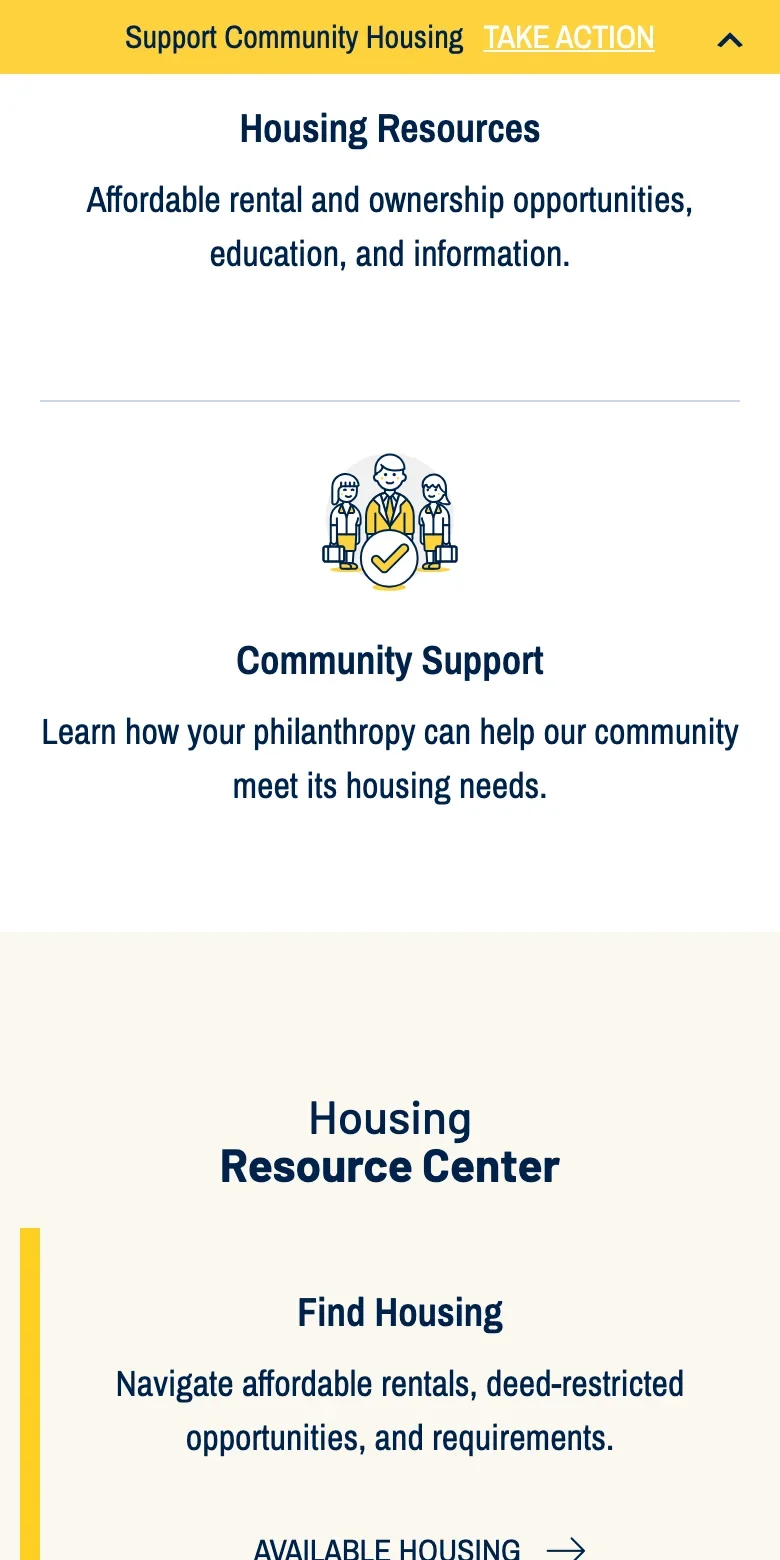 Mountainlands Community Housing Trust website — mobile view