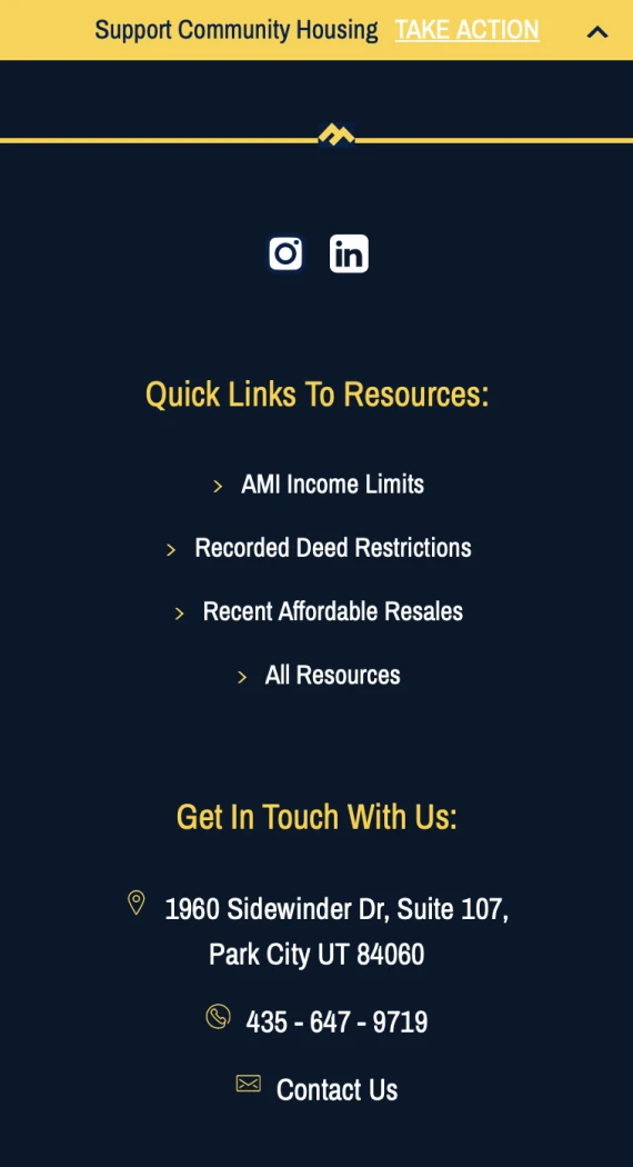 Mountainlands Community Housing Trust website — mobile view