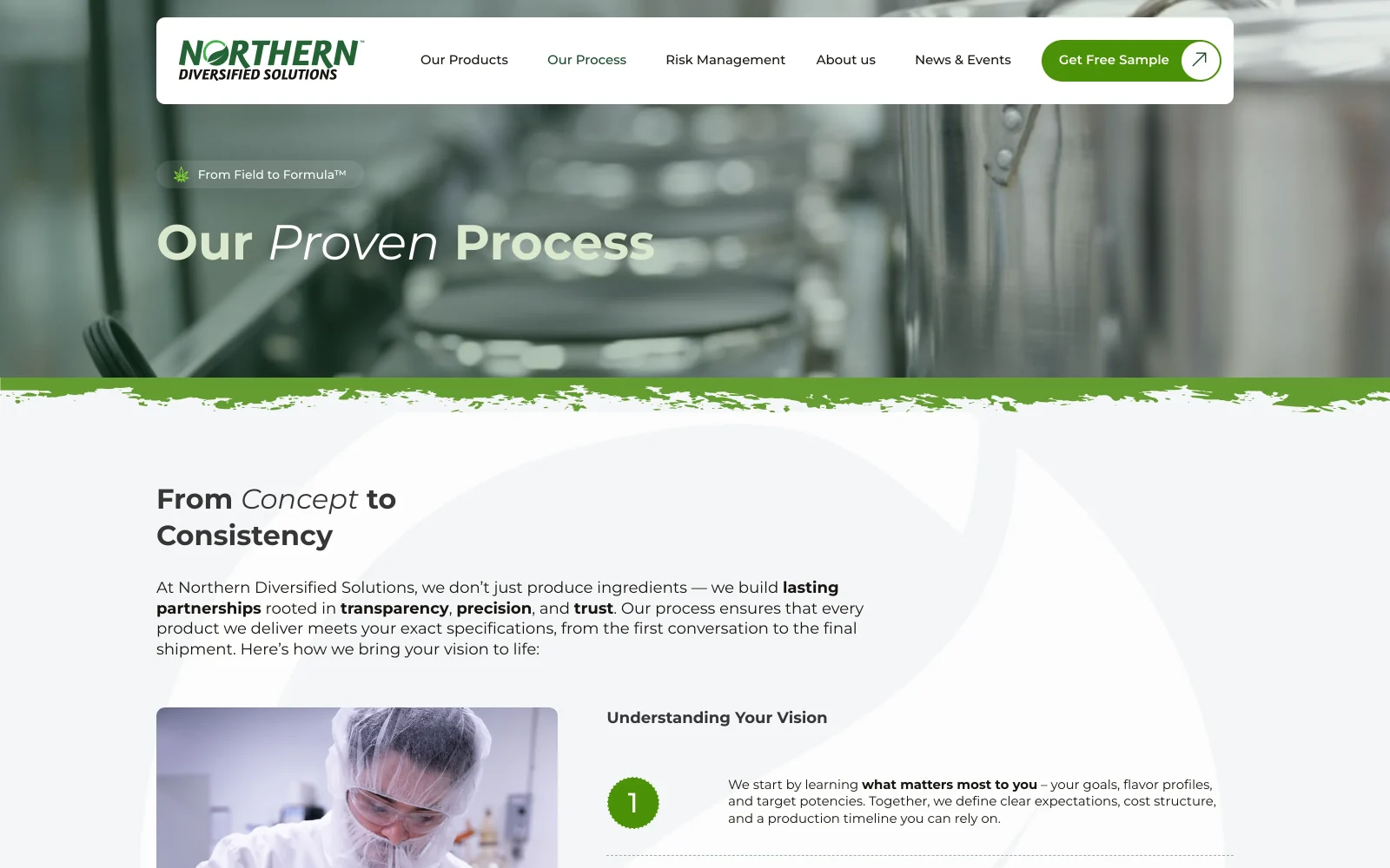 Northern Diversified website — Our Process page