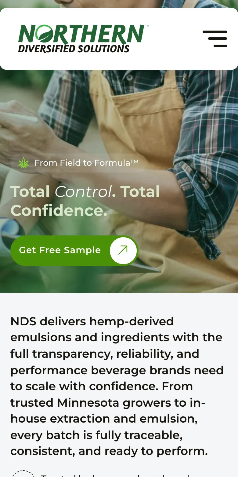 Northern Diversified website — mobile view