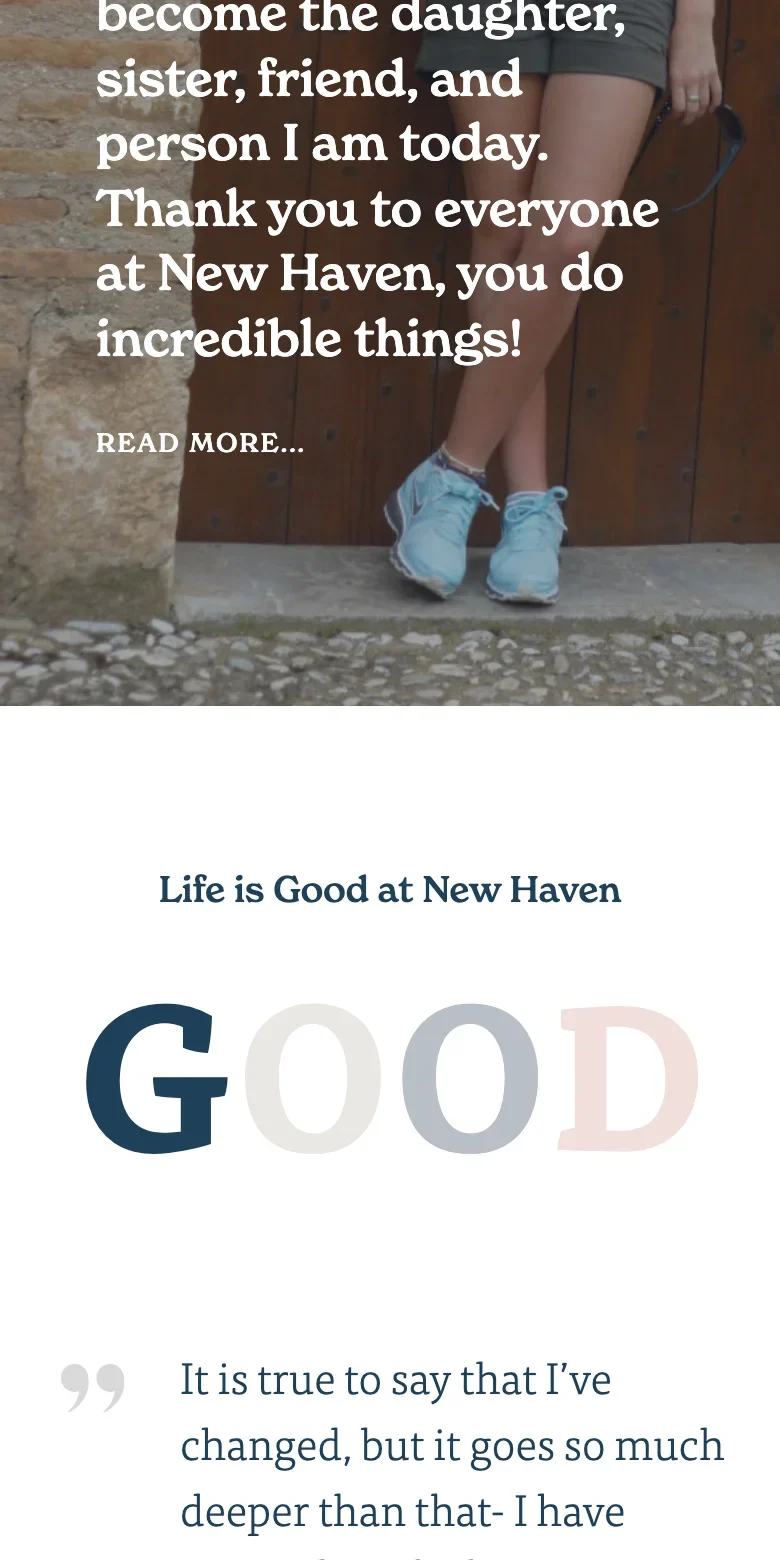 New Haven website — mobile view