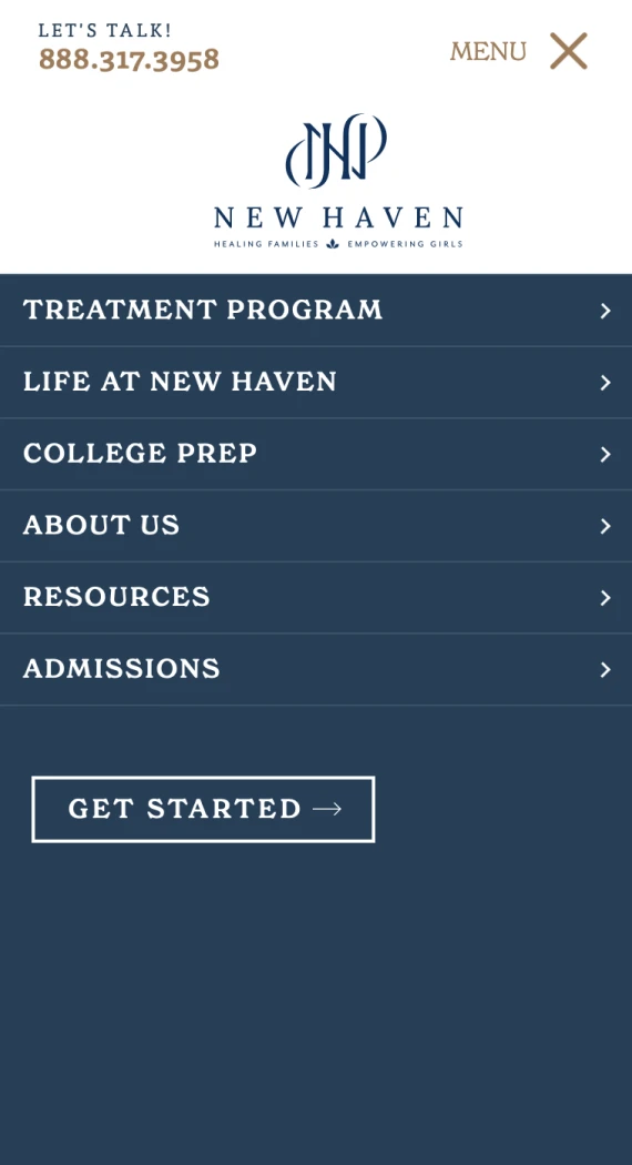 New Haven website — mobile view