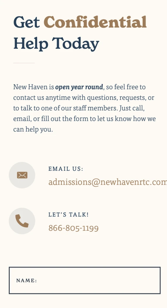 New Haven website — mobile view