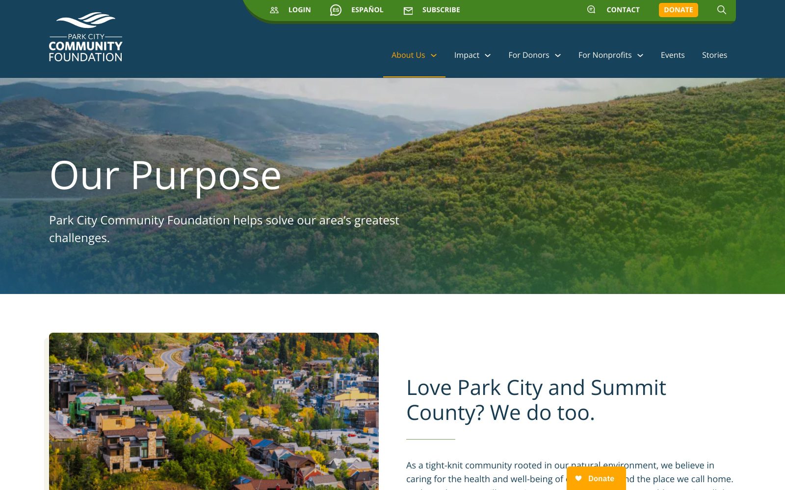 Park City Community Foundation website — About Us page
