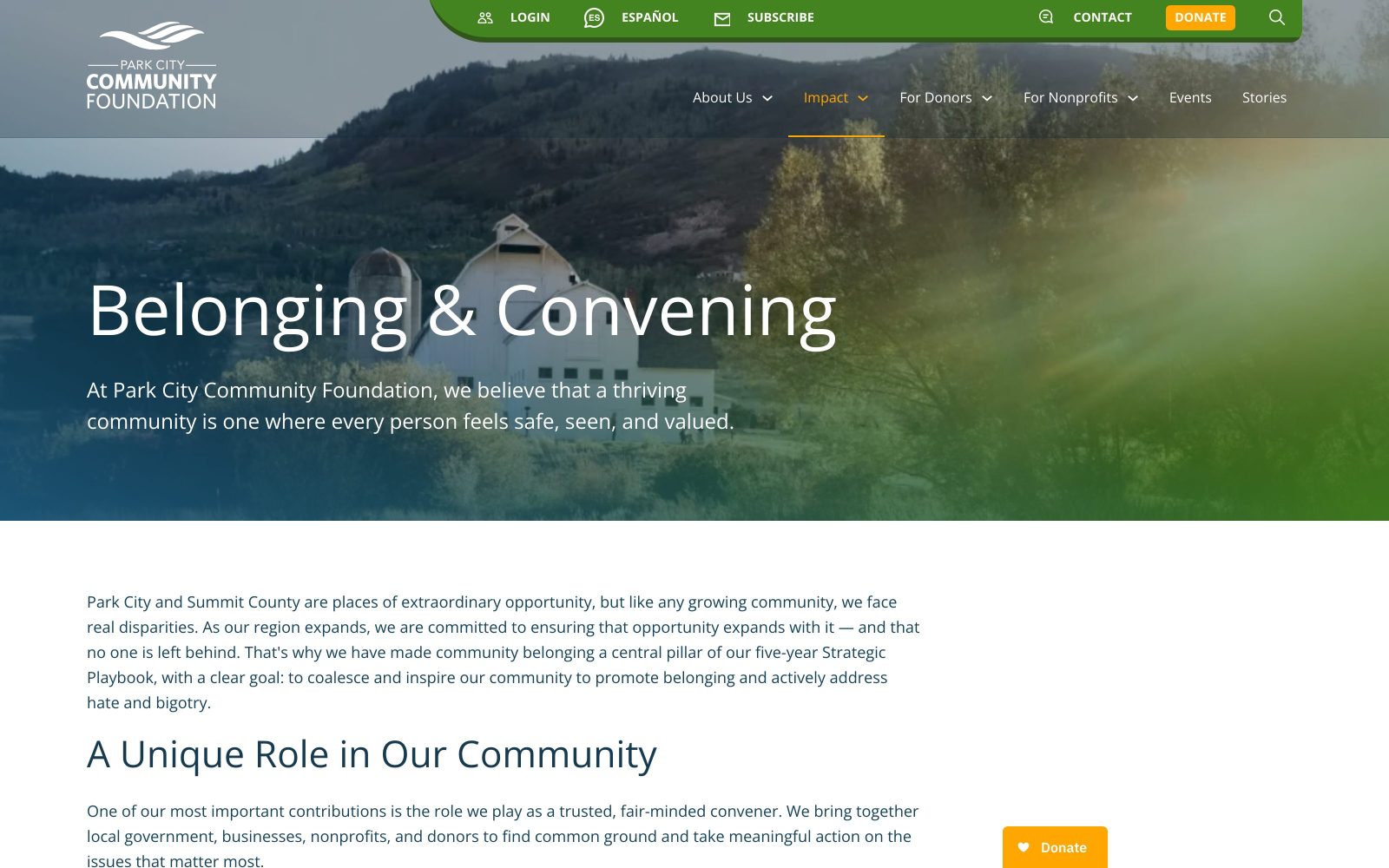 Park City Community Foundation website — Impact page