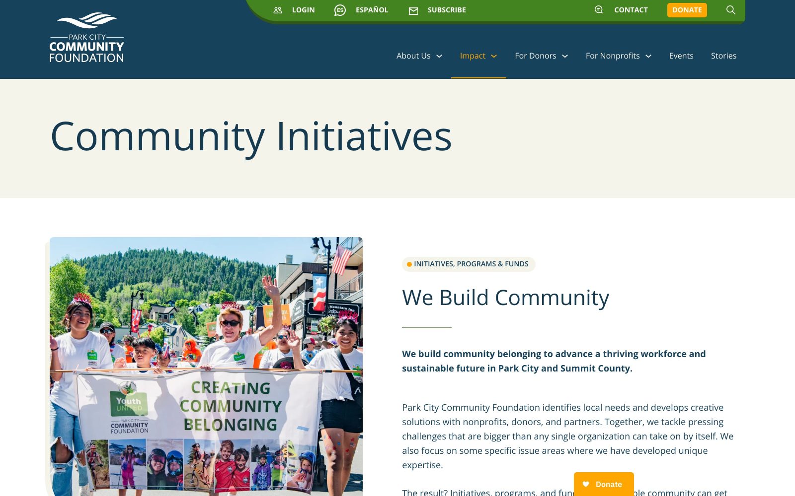 Park City Community Foundation website — Initiatives page