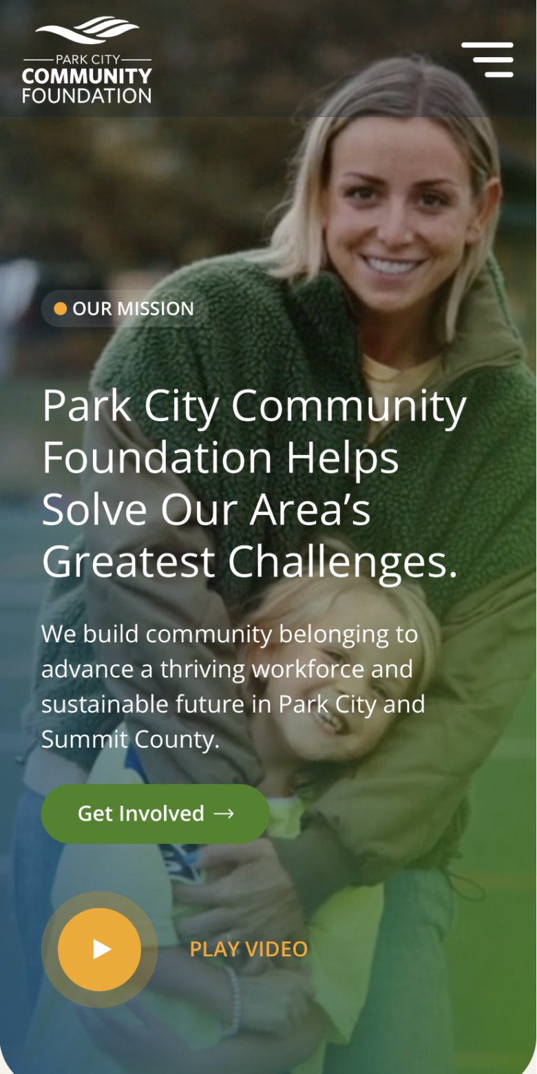 Park City Community Foundation website — mobile view