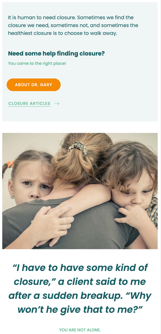 Power of Closure website — You Are Not Alone section
