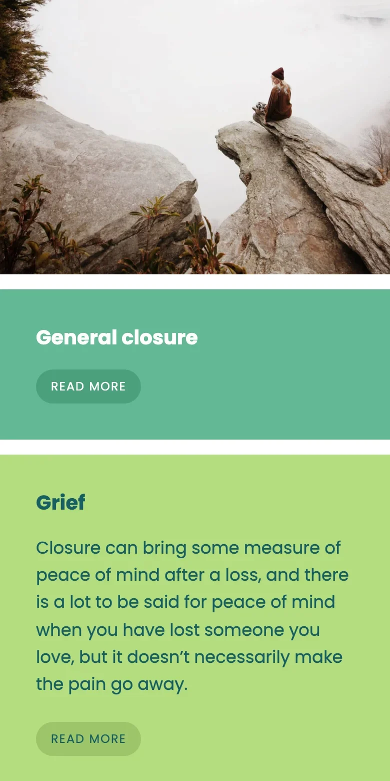 Power of Closure website — mobile view