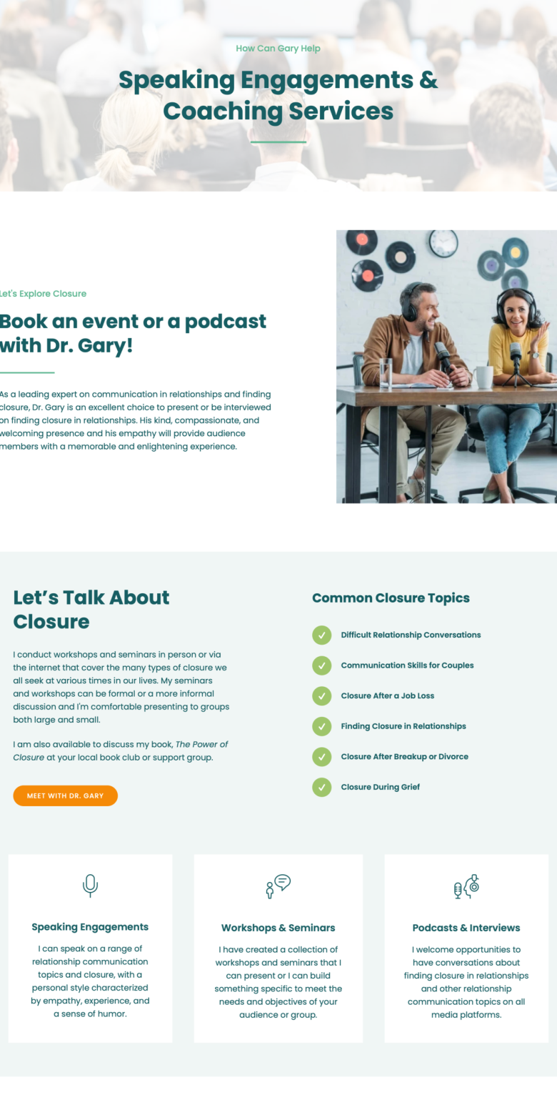 Power of Closure website — Speaking Engagements page