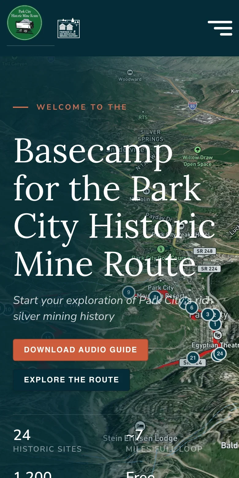 Historic Mine Route Home page - mobile view